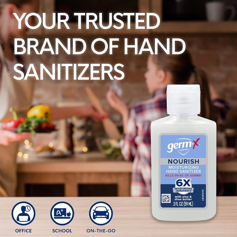 Germx Nourish Hand Sanitizer, 2 Fl Oz (Pack of 6), 2-in-1 Moisturizing and Sanitizing Formula with Shea Butter, Vitamin E & Aloe, Non-Greasy, Mini Travel Size for On-The-Go, Fresh Scent - Image 5